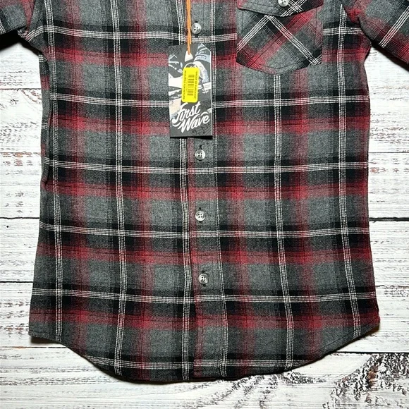 First Wave Dillards Charcoal Flannel Button Up Boys Size 10/12 NWT - Picture 7 of 15